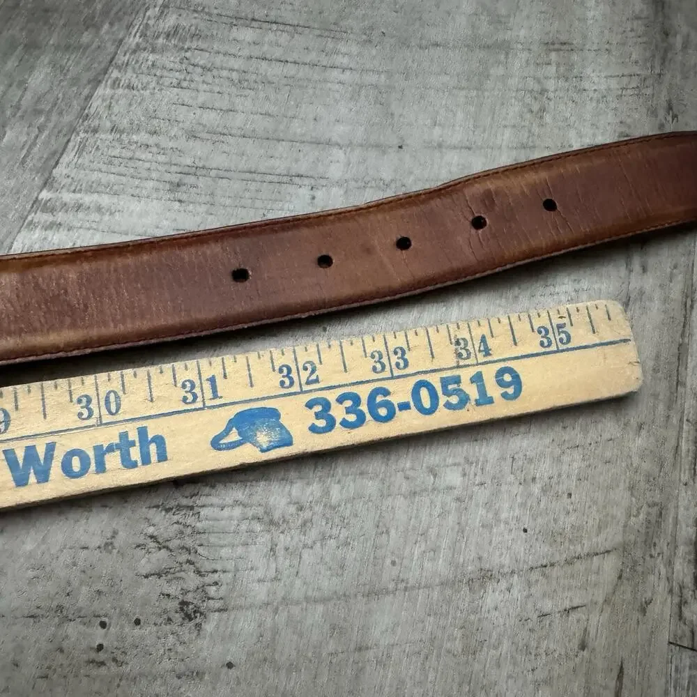 Magnanni Velaz Mens Calfskin Leather Belt Size 34 Tabaco Square Bar Style 1510